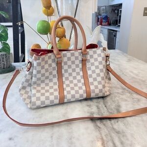 Popular Checkered Beige and Blue Handbag